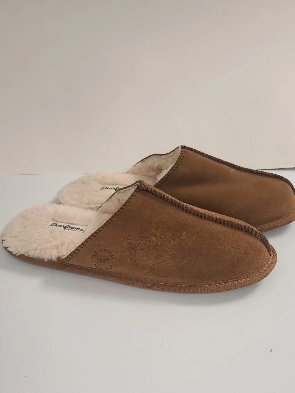 Dearfoams Brown Suede Shearling-Lined Slip-On Loafers - Size 11